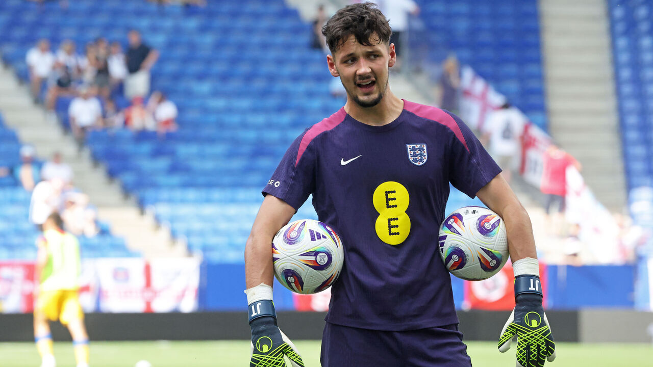 James Trafford trains during the match between the national teams of Andorra and England, corresponding to Matchday 3 A of Group K of the World Cup Qualifying, at the RCDE Stadium in Barcelona, Spain, on June 7, 2025.