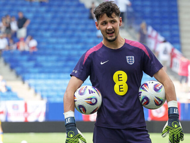 James Trafford trains during the match between the national teams of Andorra and England, corresponding to Matchday 3 A of Group K of the World Cup Qualifying, at the RCDE Stadium in Barcelona, Spain, on June 7, 2025.