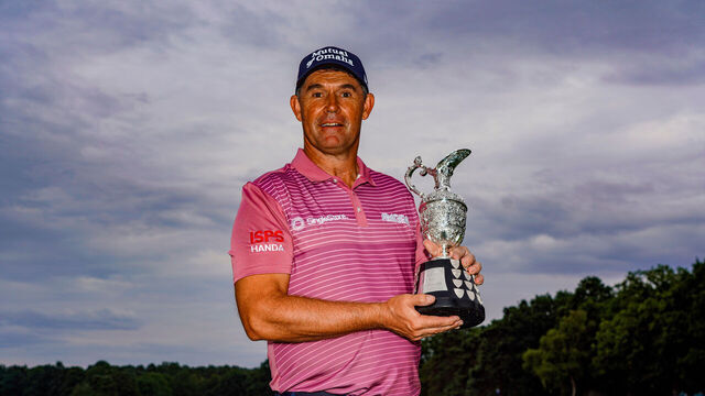 SUNNINGDALE, ENGLAND - JULY 27: Padraig Harrington of Ireland poses with the trophy during the fourth round of the ISPS HANDA Senior Open 2025 at Sunningdale Golf Club on July 27, 2025 in Sunningdale, England.