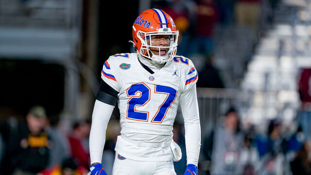 TALLAHASSEE, FL - NOVEMBER 30: dFlorida Gators defensive back Dijon Johnson (27) walks the field during a college football game between the Florida Gators and the Florida State Seminoles on November 30th, 2024 at Doak Campbell Stadium in Tallahassee, FL.