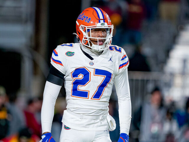 TALLAHASSEE, FL - NOVEMBER 30: dFlorida Gators defensive back Dijon Johnson (27) walks the field during a college football game between the Florida Gators and the Florida State Seminoles on November 30th, 2024 at Doak Campbell Stadium in Tallahassee, FL.