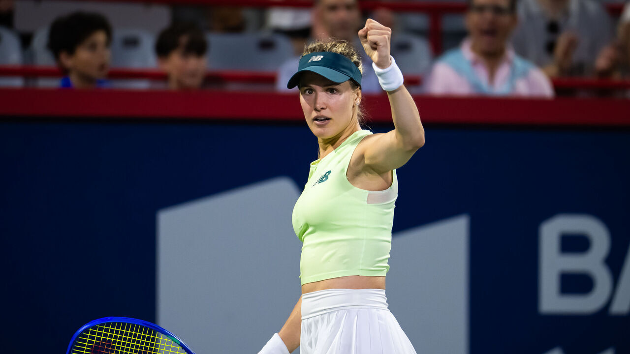 MONTREAL, QUEBEC - JULY 28: Eugenie Bouchard of Canada reacts while playing against Emiliana Arango of Colombia in the first round of the National Bank Open at Stade IGA on July 28, 2025 in Montreal, Quebec
