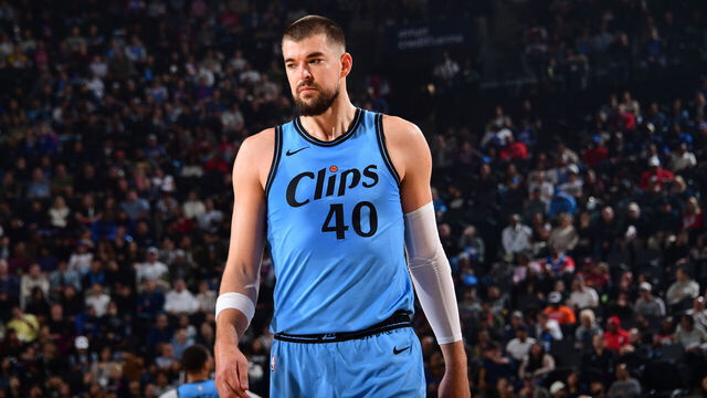 INGLEWOOD, CA - APRIL 5: Ivica Zubac #40 of the LA Clippers looks on during the game against the Dallas Mavericks on April 5, 2025 at Intuit Dome in Los Angeles, California. NOTE TO USER: User expressly acknowledges and agrees that, by downloading and/or using this Photograph, user is consenting to the terms and conditions of the Getty Images License Agreement. Mandatory Copyright Notice: Copyright 2025 NBAE