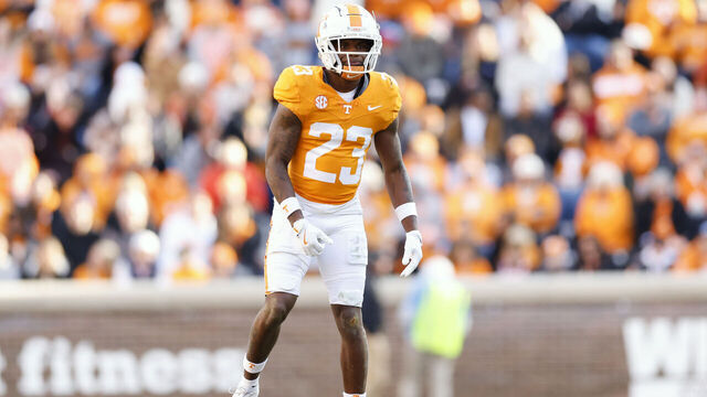 KNOXVILLE, TENNESSEE - NOVEMBER 23: Boo Carter #23 of the Tennessee Volunteers looks on during the second half of the game between the Tennessee Volunteers and the UTEP Miners at Neyland Stadium on November 23, 2024 in Knoxville, Tennessee.