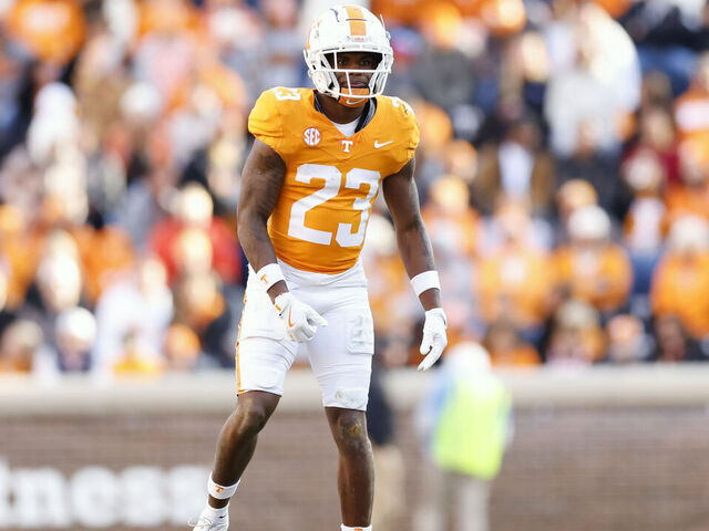 KNOXVILLE, TENNESSEE - NOVEMBER 23: Boo Carter #23 of the Tennessee Volunteers looks on during the second half of the game between the Tennessee Volunteers and the UTEP Miners at Neyland Stadium on November 23, 2024 in Knoxville, Tennessee.