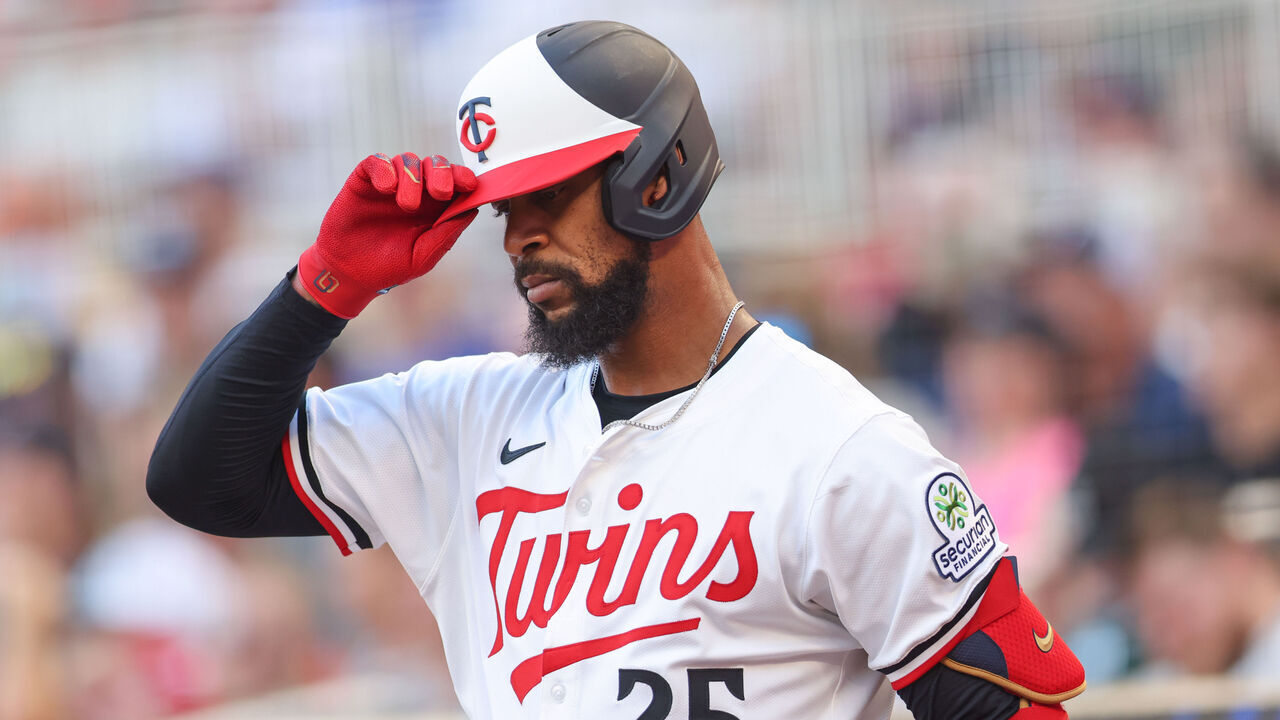 MINNEAPOLIS, MN - JULY 26: Byron Buxton #25 of the Minnesota Twins prepares to bat during the game between the Washington Nationals and the Minnesota Twins at Target Field on Saturday, July 26, 2025 in Minneapolis, Minnesota.