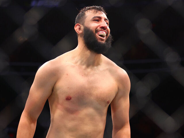 MIAMI, FLORIDA - APRIL 12: Dominick Reyes of the United States celebrates after knocking out Nikita Krylov of Ukraine in a light heavyweight fight during UFC 314 at Kaseya Center on April 12, 2025 in Miami, Florida.
