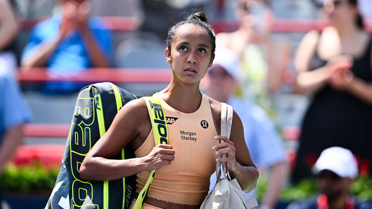 MONTREAL, CANADA - JULY 29: Leylah Fernandez of Canada walks off centre court after her loss against Maya Joint of Australia during their first round match on Day Three of the WTA 1000 National Bank Open at IGA Stadium on July 29, 2025 in Montreal, Quebec, Canada.