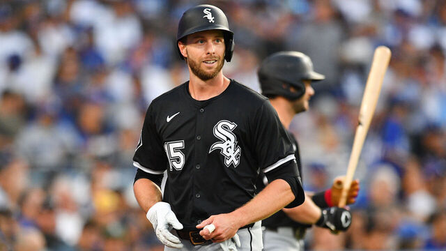 LOS ANGELES, CA - JULY 02: Chicago White Sox outfielder Austin Slater (15) celebrates after hitting a home run during the MLB game between the Chicago White Sox and the Los Angeles Dodgers on July 2, 2025 at Dodger Stadium in Los Angeles, CA.