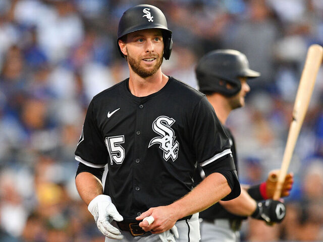 LOS ANGELES, CA - JULY 02: Chicago White Sox outfielder Austin Slater (15) celebrates after hitting a home run during the MLB game between the Chicago White Sox and the Los Angeles Dodgers on July 2, 2025 at Dodger Stadium in Los Angeles, CA.