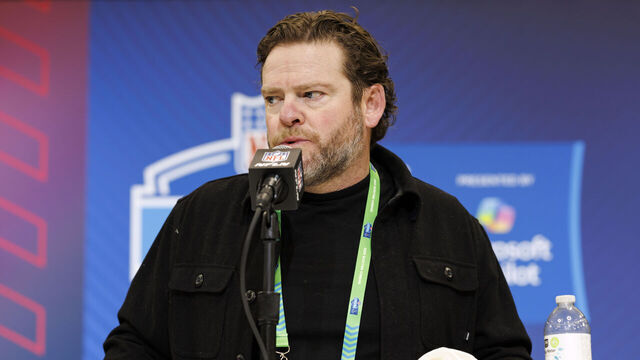 INDIANAPOLIS, INDIANA - FEBRUARY 25: General manager John Schneider of the Seattle Seahawks speaks during the 2025 NFL Combine at the Indiana Convention Center on February 25, 2025 in Indianapolis, Indiana.