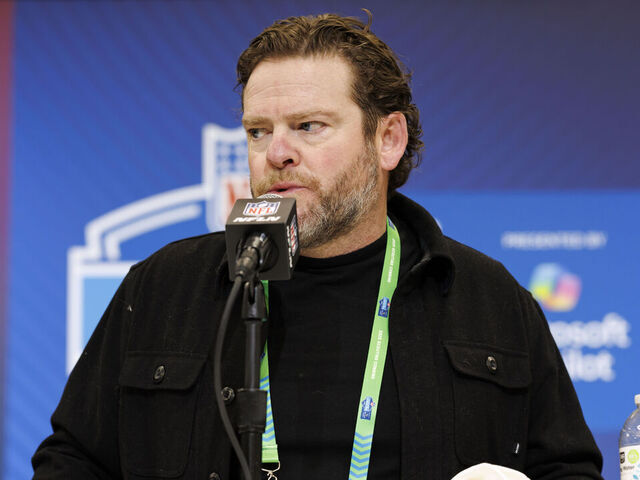 INDIANAPOLIS, INDIANA - FEBRUARY 25: General manager John Schneider of the Seattle Seahawks speaks during the 2025 NFL Combine at the Indiana Convention Center on February 25, 2025 in Indianapolis, Indiana.