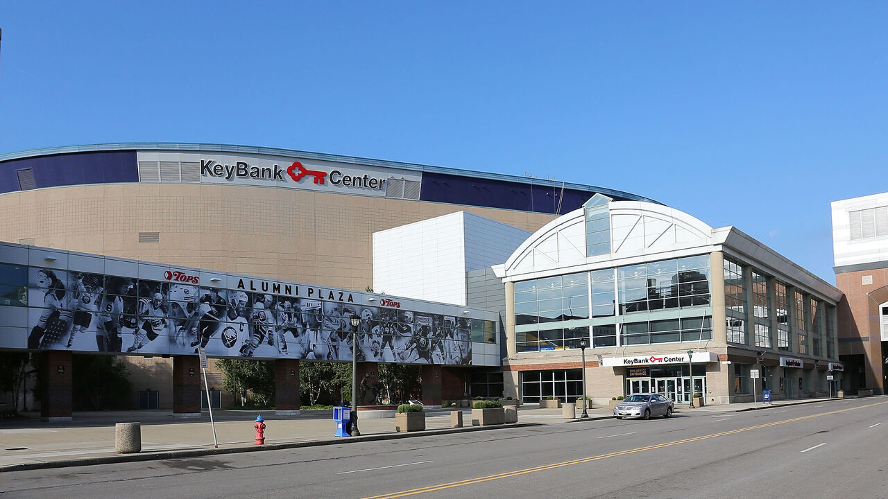 BUFFALO, NY - SEPTEMBER 19: An exterior view of the KeyBank Center, home of the NHL Buffalo Sabres, on September 19, 2016 in Buffalo, New York.