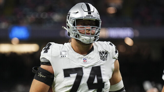 NEW ORLEANS, LA - DECEMBER 29: Kolton Miller #74 of the Las Vegas Raiders warms up prior to an NFL football game against the New Orleans Saints at Caesars Superdome on December 29, 2024 in New Orleans, Louisiana.