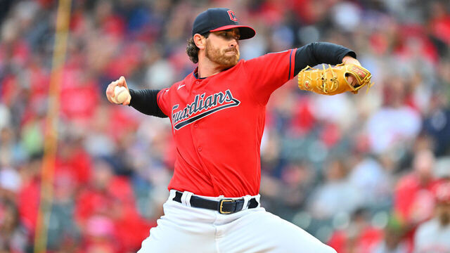 CLEVELAND, OHIO - SEPTEMBER 27: Starting pitcher Shane Bieber #57 of the Cleveland Guardians pitches during the first inning against the Cleveland Guardians at Progressive Field on September 27, 2023 in Cleveland, Ohio.