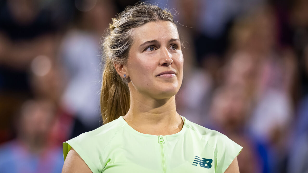 MONTREAL, QUEBEC - JULY 30: Eugenie Bouchard of Canada during her retirement ceremony after the second round of the National Bank Open at Stade IGA on July 30, 2025 in Montreal, Quebec