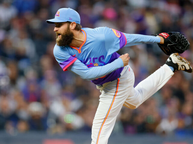 DENVER, CO - JUNE 6: Jake Bird #59 of the Colorado Rockies delivers to home plate in the sixth inning against the New York Mets at Coors Field on June 6, 2025 in Denver, Colorado.
