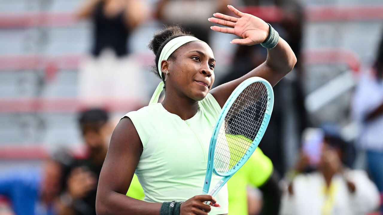 MONTREAL, CANADA - JULY 31: Coco Gauff of the United States waves to spectators after her victory against Veronika Kudermetova during their third round match on Day Five of the WTA 1000 National Bank Open at IGA Stadium on July 31, 2025 in Montreal, Quebec, Canada.