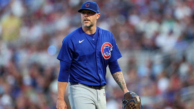MINNEAPOLIS, MINNESOTA - JULY 09: Ryan Pressly #55 of the Chicago Cubs looks on as he exits the field after pitching to the Minnesota Twins in the seventh inning at Target Field on July 09, 2025 in Minneapolis, Minnesota. The Twins defeated the Cubs 4-2.