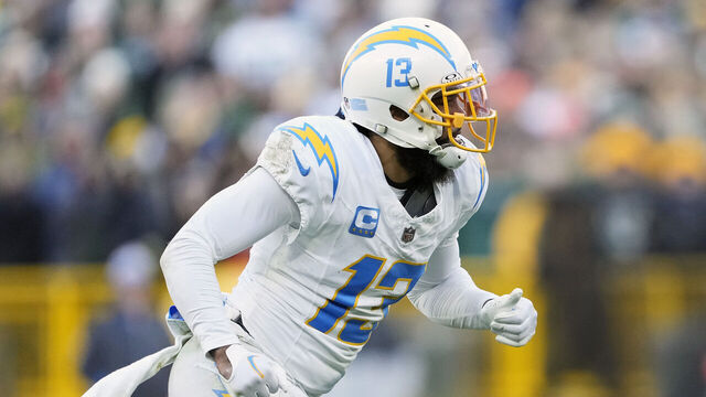GREEN BAY, WISCONSIN - NOVEMBER 19: Keenan Allen #13 of the Los Angeles Chargers runs a route in the second half against the Green Bay Packers at Lambeau Field on November 19, 2023 in Green Bay, Wisconsin.