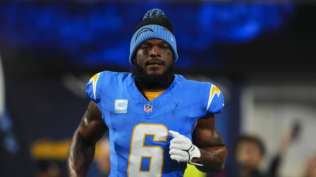 INGLEWOOD, CA - DECEMBER 19: Denzel Perryman #6 of the Los Angeles Chargers runs out of the tunnel prior to an NFL football game against the Denver Broncos at SoFi Stadium on December 19, 2024 in Inglewood, California.