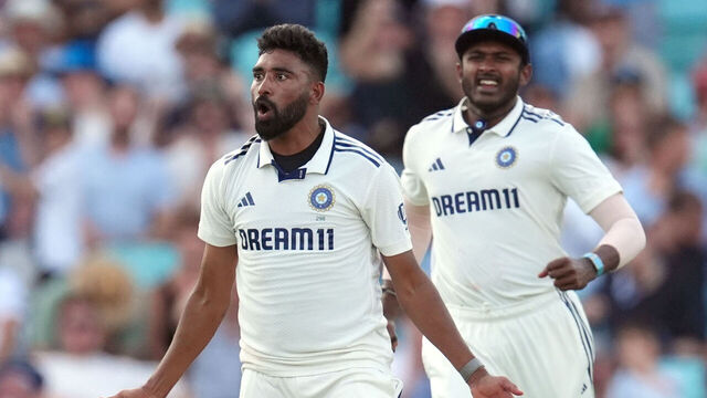 India's Mohammed Siraj (left) celebrates taking the wicket of England's Zak Crawley on day three of the Fifth Rothesay Men's Test at the Kia Oval, London. Picture date: Saturday August 2, 2025.