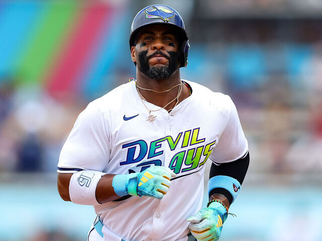 TAMPA, FLORIDA - AUGUST 2: Yandy Díaz #2 of the Tampa Bay Rays rounds the bases after hitting a home run in the first inning off of former teammate, Blake Snell #7 of the Los Angeles Dodgers at George M. Steinbrenner Field on August 2, 2025 in Tampa, Florida.