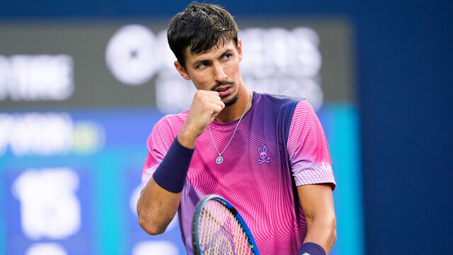 TORONTO, CANADA - AUGUST 2 : Alexei Popyrin of Australia reacts while playing against Holger Rune of Denmark on day eight of the 2025 National Bank Open at Sobeys Stadium in Toronto, Ontario, Canada on August 2 , 2025.