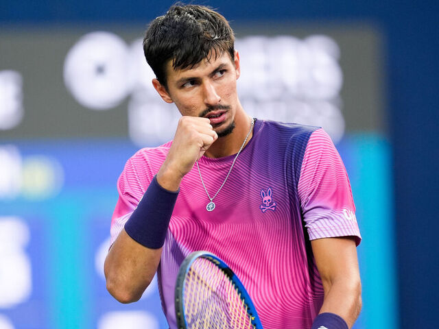 TORONTO, CANADA - AUGUST 2 : Alexei Popyrin of Australia reacts while playing against Holger Rune of Denmark on day eight of the 2025 National Bank Open at Sobeys Stadium in Toronto, Ontario, Canada on August 2 , 2025.