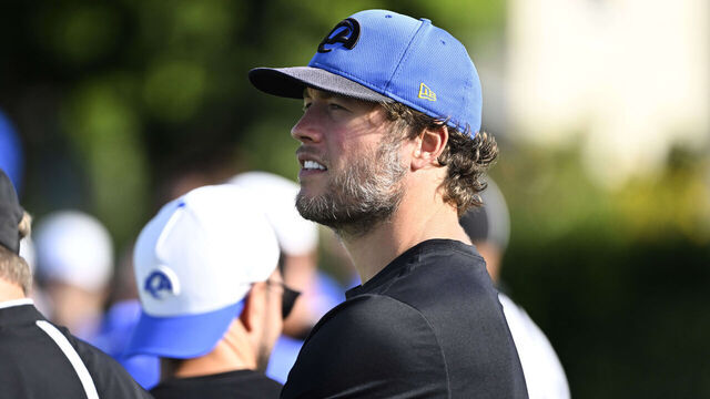 Los Angeles, CA - July 29: Quarterback Matthew Stafford (9) of the Los Angeles Rams during the Los Angele Rams training camp on the campus of Loyola Marymount University in Los Angeles on Tuesday, July 29, 2025.