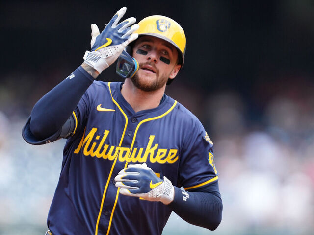 WASHINGTON, DC - AUGUST 03: Brice Turang #2 of the Milwaukee Brewers rounds the bases and celebrates a two-run home run in the second inning during a baseball game against the Washington Nationals at Nationals Park on August 3, 2025 in Washington, DC.