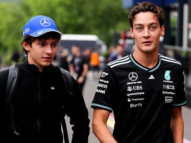 Mercedes drivers Andrea Kimi Antonelli and George Russell arriving at the Circuit de Spa-Francorchamps, Stavelot, Belgium, ahead of the Belgian Grand Prix on Sunday. Picture date: Thursday July 24, 2025.