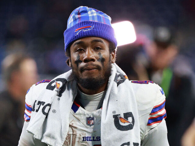 DETROIT,MICHIGAN-December 15: Buffalo Bills running back James Cook #4 walks off the field after the conclusion of an NFL football game between the Buffalo Bills and the Detroit Lions at Ford Field in Detroit, Michigan USA, on Sunday, December 15, 2024.