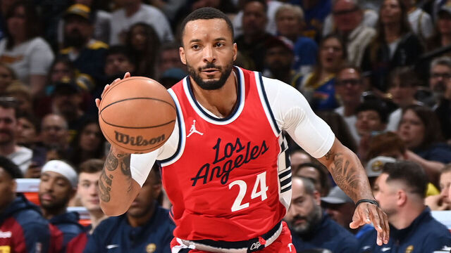 INGLEWOOD, CA - MAY 3: Norman Powell #24 of the LA Clippers dribbles the ball during Round One, Game Seven of the 2025 NBA Playoffs against the Denver Nuggets on May 3, 2025 at Ball Arena in Denver, Colorado. NOTE TO USER: User expressly acknowledges and agrees that, by downloading and/or using this Photograph, user is consenting to the terms and conditions of the Getty Images License Agreement. Mandatory Copyright Notice: Copyright 2025 NBAE