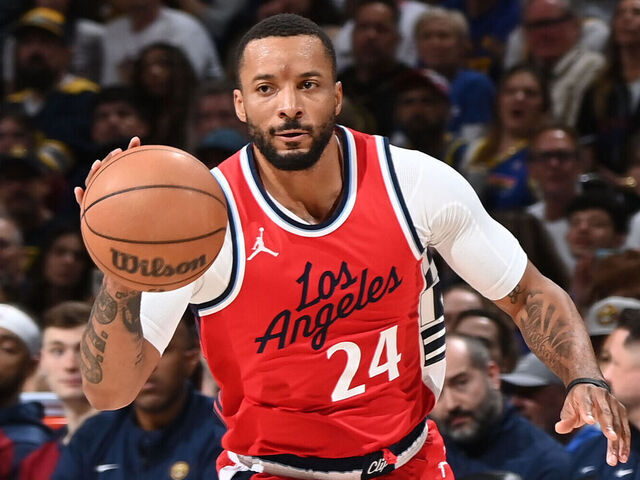 INGLEWOOD, CA - MAY 3: Norman Powell #24 of the LA Clippers dribbles the ball during Round One, Game Seven of the 2025 NBA Playoffs against the Denver Nuggets on May 3, 2025 at Ball Arena in Denver, Colorado. NOTE TO USER: User expressly acknowledges and agrees that, by downloading and/or using this Photograph, user is consenting to the terms and conditions of the Getty Images License Agreement. Mandatory Copyright Notice: Copyright 2025 NBAE