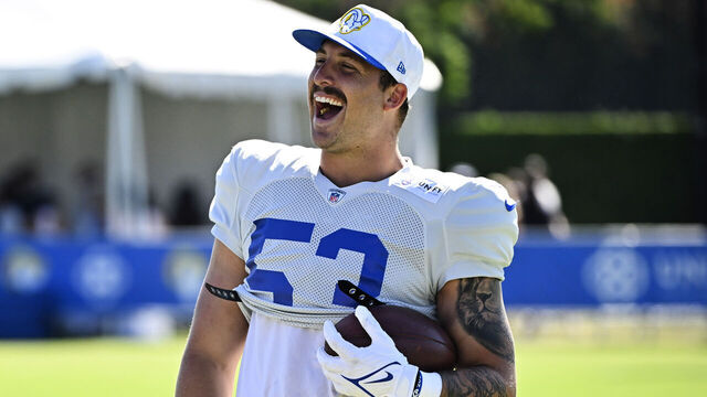 Los Angeles, CA - July 29: Linebacker Nate Landman (53) of the Los Angeles Rams during the Los Angele Rams training camp on the campus of Loyola Marymount University in Los Angeles on Tuesday, July 29, 2025.