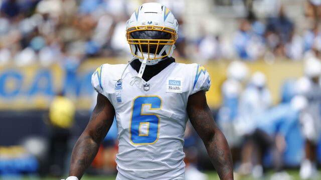 San Diego, CA - July 22, 2025: Denzel Perryman #6 of the Los Angeles Chargers looks on during a practice at the University of San Diego on July 22, 2025 in San Diego, California. (K.C. Alfred / The San Diego Union-Tribune via Getty Images)