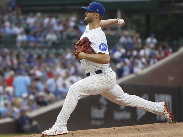 CHICAGO, IL - AUGUST 04: Michael Soroka #41 of the Chicago Cubs pitches during the game between the Cincinnati Reds and the Chicago Cubs at Wrigley Field on Monday, August 4, 2025 in Chicago, Illinois.