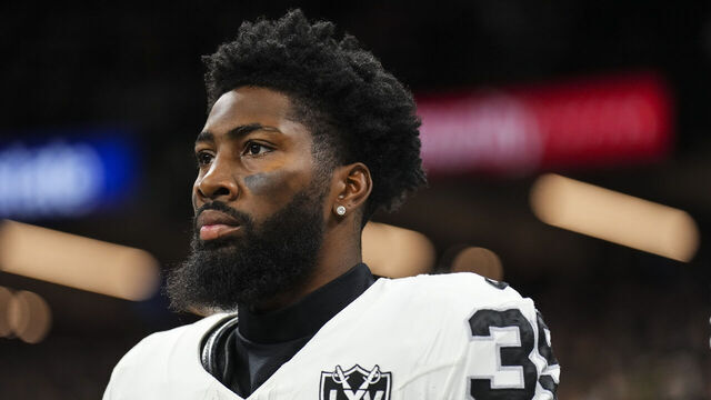 NEW ORLEANS, LA - DECEMBER 29: Nate Hobbs #39 of the Las Vegas Raiders looks on from the sideline during the national anthem prior to an NFL football game against the New Orleans Saints at Caesars Superdome on December 29, 2024 in New Orleans, Louisiana.