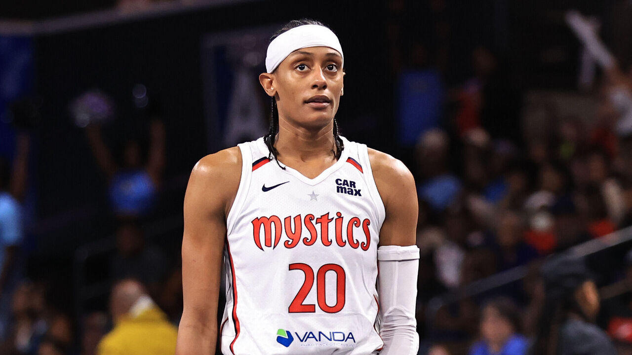 ATLANTA, GA - AUGUST 3: Brittney Sykes #20 of the Washington Mystics looks on during the game against the Atlanta Dream on August 3, 2025 at Gateway Center Arena at College Park in Atlanta, Georgia. Mandatory Copyright Notice: Copyright 2025 NBAE