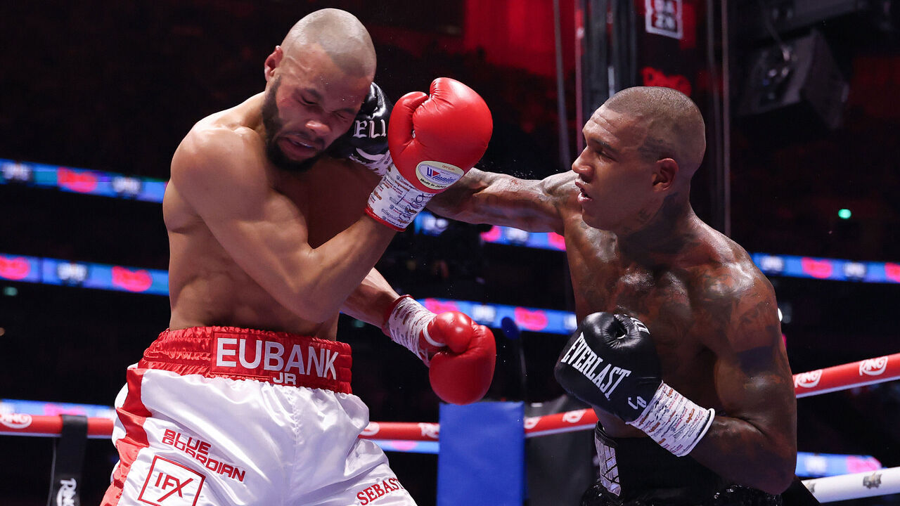 LONDON, ENGLAND - APRIL 26: Chris Eubank and Conor Benn at Tottenham Hotspur Stadium on April 26, 2025 in London, England.