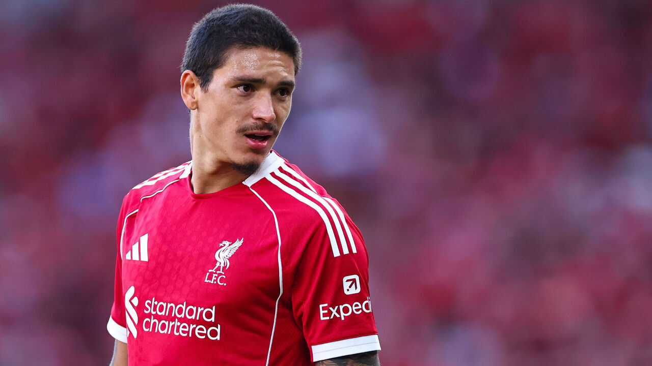 LIVERPOOL, ENGLAND - AUGUST 4: Darwin Nunez of Liverpool during the pre-season friendly match between Liverpool v Athletic Club Bilbao at Anfield on August 4, 2025 in Liverpool, England.