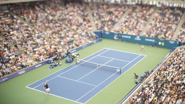 Tennis: US Open: A general overall view of Taylor Fritz of the United States in action, serving vs Casper Ruud of Norway during a Men's Singles fourth round match at USTA Billie Jean King National Tennis Center. Flushing, NY 9/1/2024 CREDIT: Erick W. Rasco (Set Number: X164602 TK1)