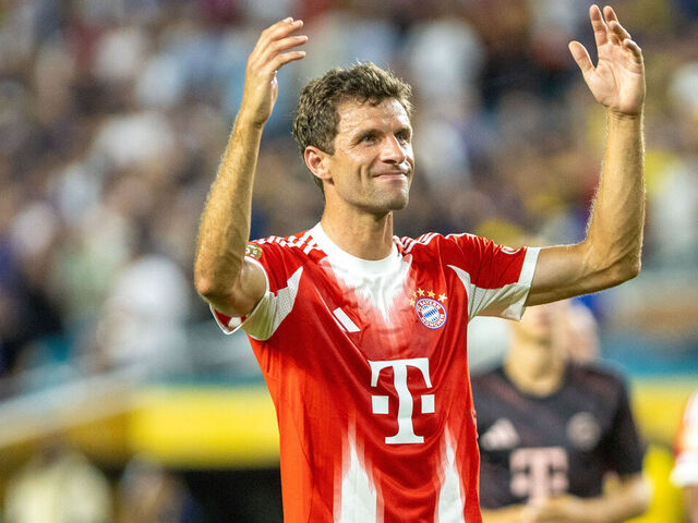 MIAMI GARDENS, FLORIDA - JUNE 20: Thomas Muller #25 of FC Bayern Munchen celebrates after the FIFA Club World Cup 2025 group C match between FC Bayern Munchen and CA Boca Juniors at Hard Rock Stadium on June 20, 2025 in Miami Gardens, Florida.