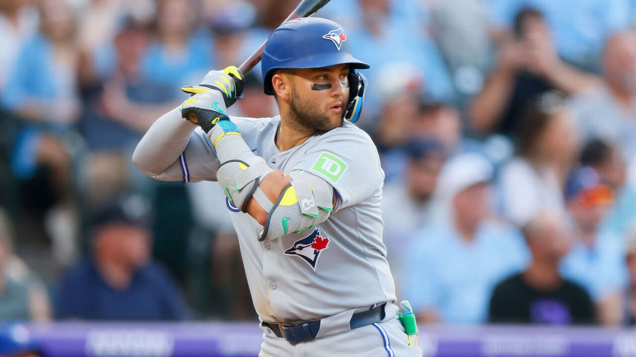 DENVER, CO - AUGUST 4: Bo Bichette #11 of the Toronto Blue Jays bats in the second inning against the Colorado Rockies at Coors Field on August 4, 2025 in Denver, Colorado.
