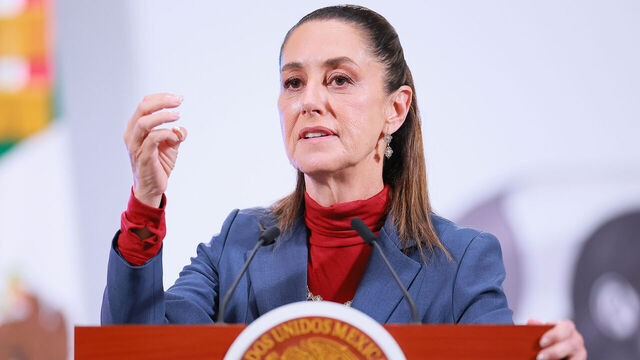 MEXICO CITY, MEXICO - AUGUST 06: President of Mexico Claudia Sheinbaum speaks during the daily morning briefing at Palacio Nacional on August 06, 2025 in Mexico City, Mexico.