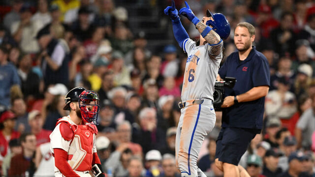 BOSTON, MASSACHUSETTS - AUGUST 06: Jonathan India #6 of the Kansas City Royals reacts after hitting a three-run home run against the Boston Red Sox during the seventh inning at Fenway Park on August 06, 2025 in Boston, Massachusetts.