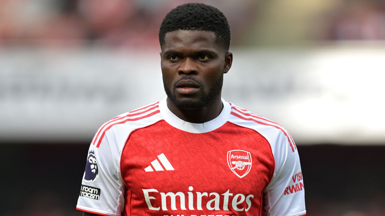 LONDON, ENGLAND - MAY 18: Thomas Partey of Arsenal looks on during the Premier League match between Arsenal FC and Newcastle United FC at Emirates Stadium on May 18, 2025 in London, England.