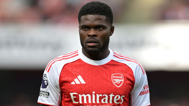 LONDON, ENGLAND - MAY 18: Thomas Partey of Arsenal looks on during the Premier League match between Arsenal FC and Newcastle United FC at Emirates Stadium on May 18, 2025 in London, England.