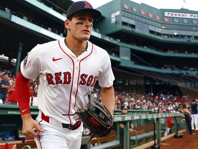 Boston, MA - August 6: Boston Red Sox right fielder Roman Anthony runs onto the field for warmups before facing the Kansas City Royals at Fenway Park on August 6, 2025.